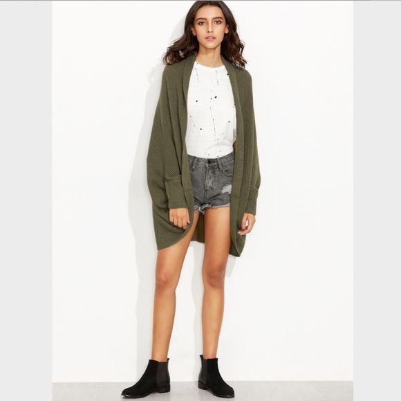 New! Olive Green Cocoon Open Shawl Cardigan - Picture 4 of 8